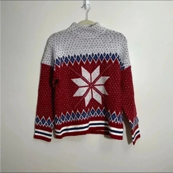 Telluride Snowflake Fairisle Mock Neck Sweater Large - Picture 3 of 8